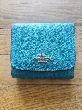 Coach Teal Crossgrain Leather Small Wallet